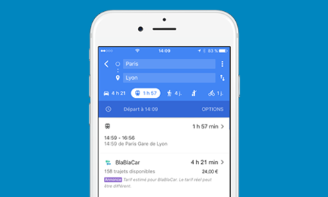 Google Maps now lists BlaBlaCar carpooling options